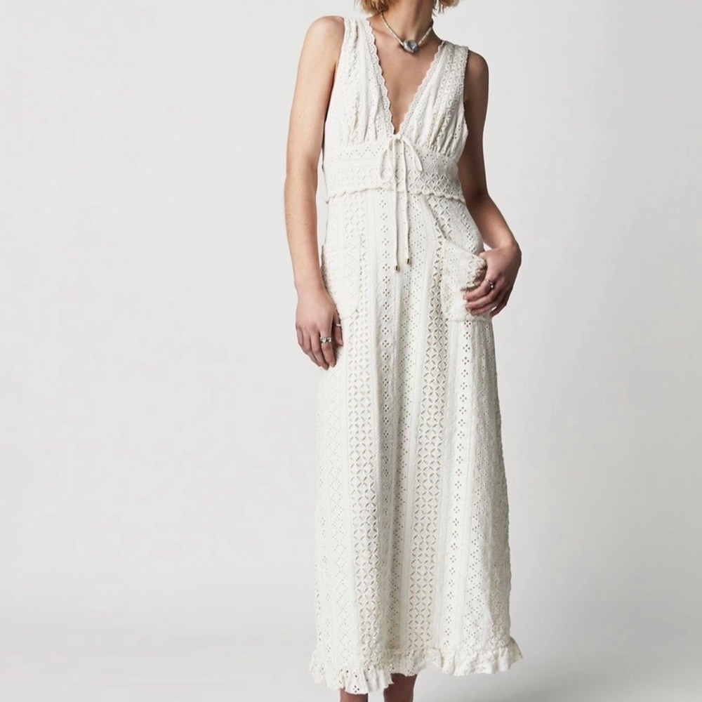 Free People Elegant Cream Eyelet Dress